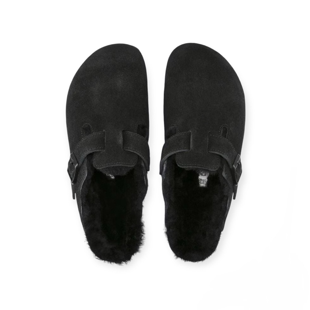 Blackout Birkenstock Boston Suede Leather & Shearling Clogs Sz 38 7-7.5 NEW nwt